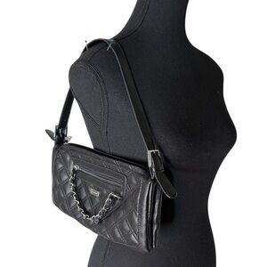FIORELLI Black Faux Leather Quilted Shoulder Bag Handbag Purse Chain East West